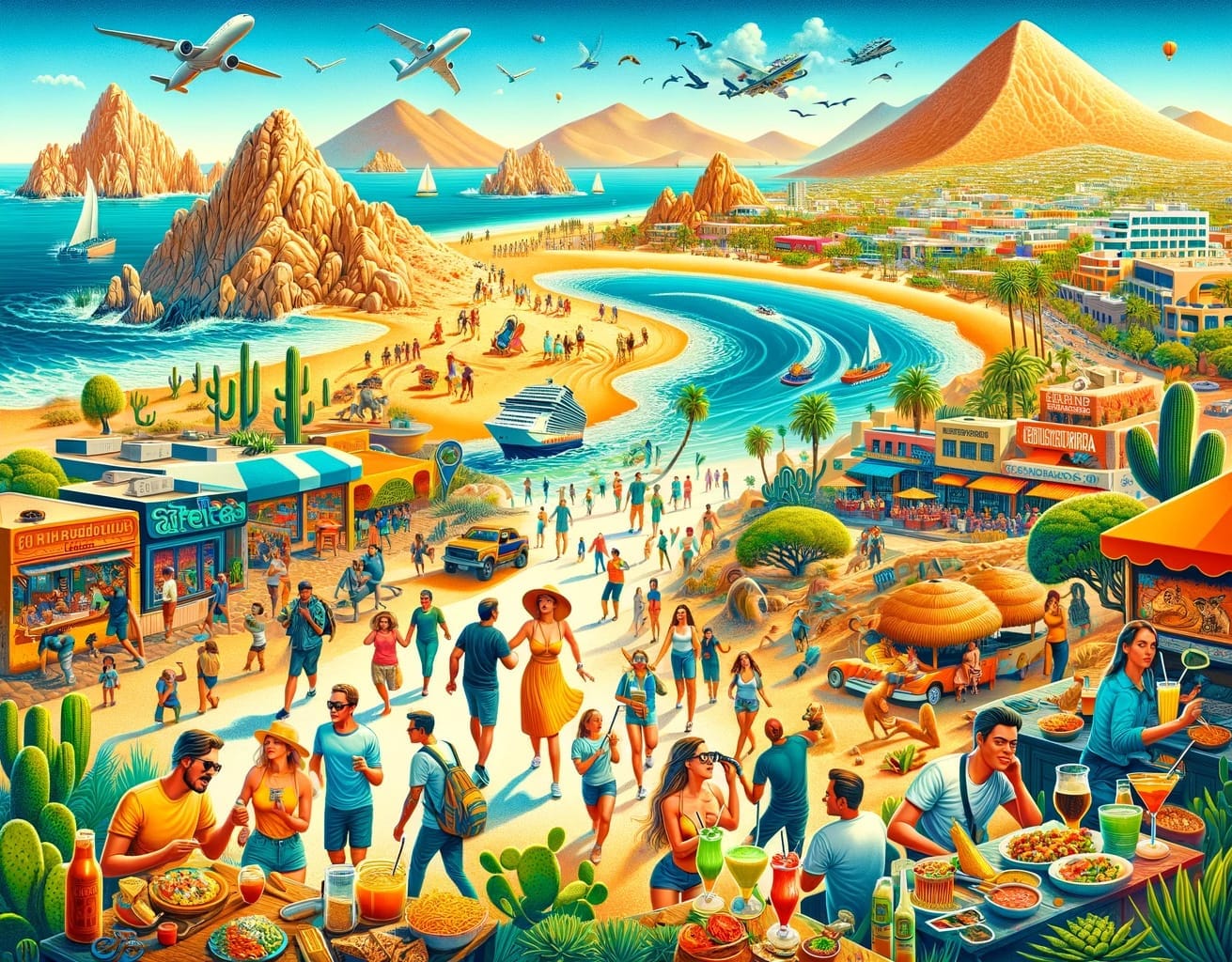 DALL·E-2023-12-09-21.21.33-A-vibrant-depiction-of-Los-Cabos-showcasing-the-dynamic-tourist-scene.-The-image-features-a-variety-of-tourists-engaging-in-different-experiences_-a-f - Gringo Gazette