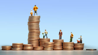 Income Inequality: Miniature People with Stacks of Coins Depicti - Gringo Gazette