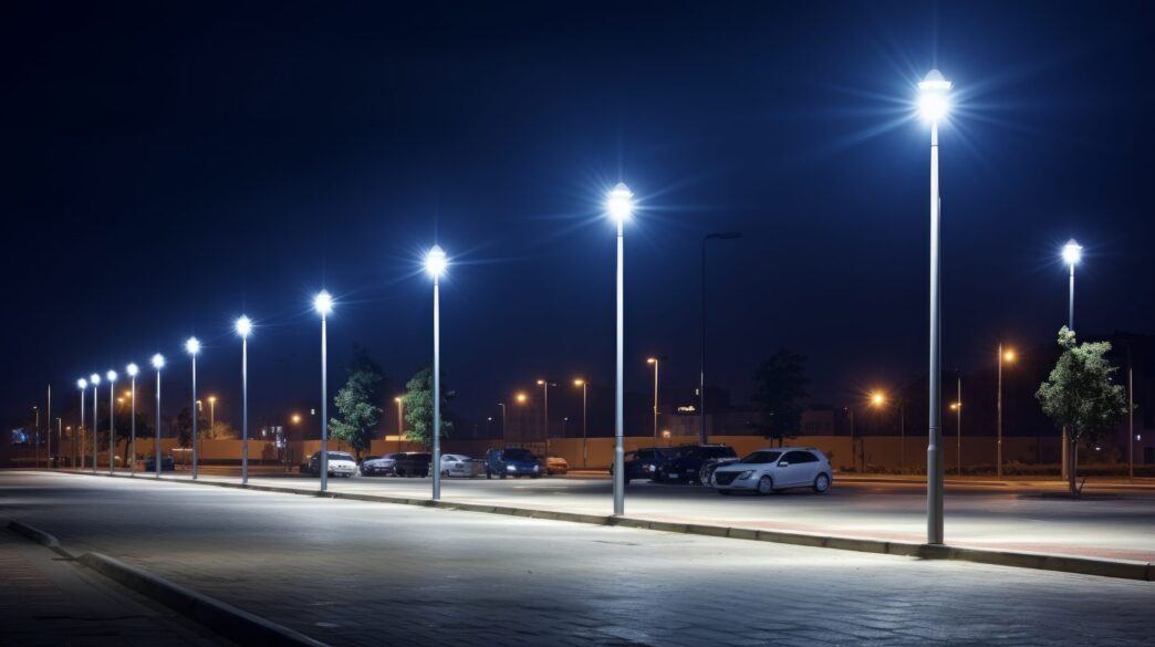 Modern street LED lighting pole. Urban electro-energy technologies. A row of street lights against the night sky - Gringo Gazette
