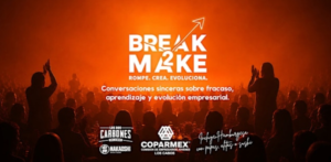 Break 2 make Poster for Break Make event with crowd silhouettes and orange stage lighting in the background.