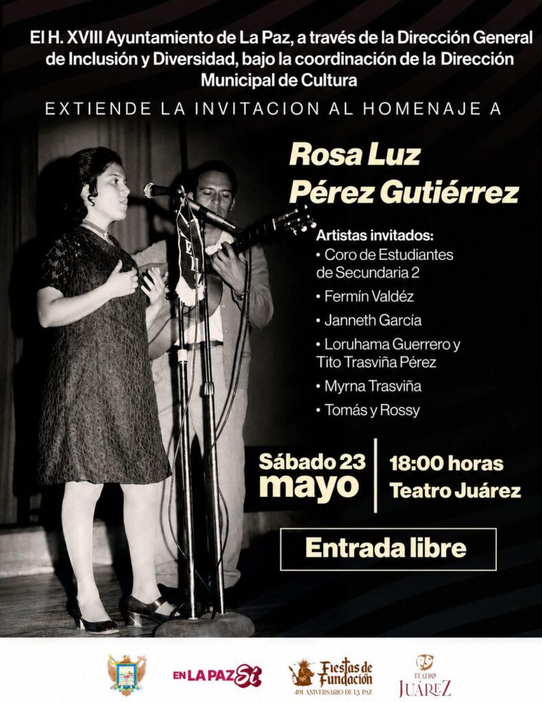 rosa luz gutierrez - Gringo Gazette Poster for a tribute concert to Rosa Luz Pérez Gutiérrez with invited artists; Saturday 23 May at 6:00 PM, Teatro Juárez; free admission (entrada libre).