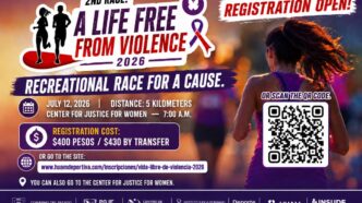 5K-July-12 - Gringo Gazette Poster advertising the 2nd race 'A Life Free From Violence'—a 5 km fun/run for a cause with registration info, date, and a QR code on the right.