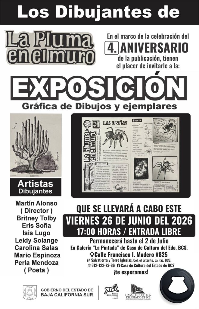 Poster for an art exhibition titled Exposición Gráfica de Dibujos y ejemplares, with the date and venue details visible in Spanish.