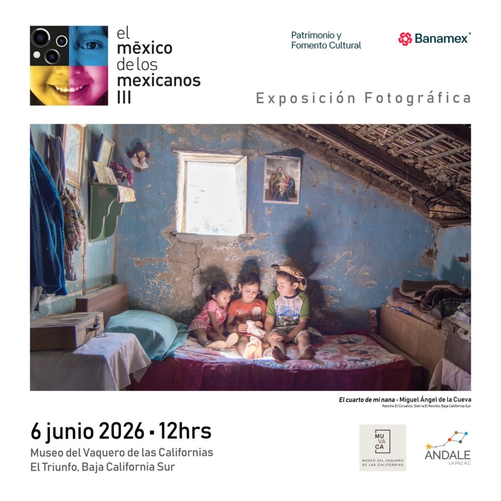 Five children sit on a bed in a worn blue room with peeling paint and a religious picture on the wall