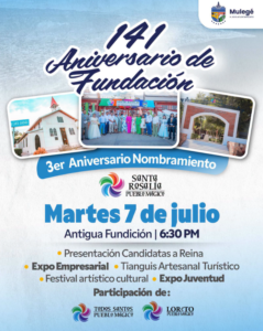 141 aniversario Anuncio del 141º aniversario de fundación con fechas y hora: martes 7 de julio a las 6:30 PM en Antigua Fundición, con imágenes del evento y logotipos.