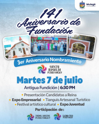 Anuncio del 141º aniversario de fundación con fechas y hora: martes 7 de julio a las 6:30 PM en Antigua Fundición, con imágenes del evento y logotipos.