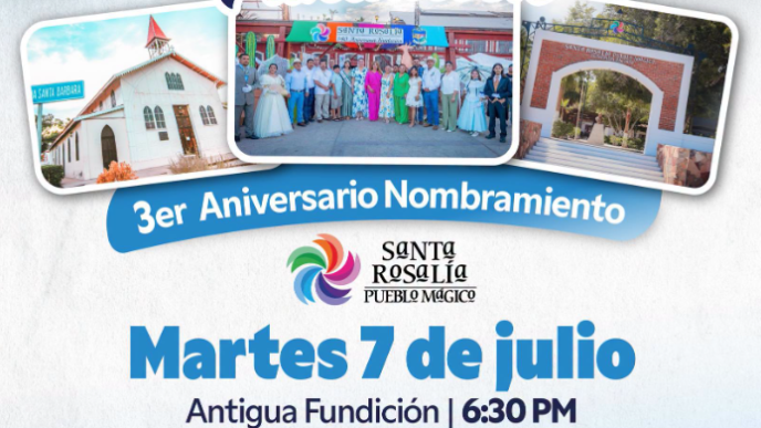 Anuncio del 141º aniversario de fundación con fechas y hora: martes 7 de julio a las 6:30 PM en Antigua Fundición, con imágenes del evento y logotipos.