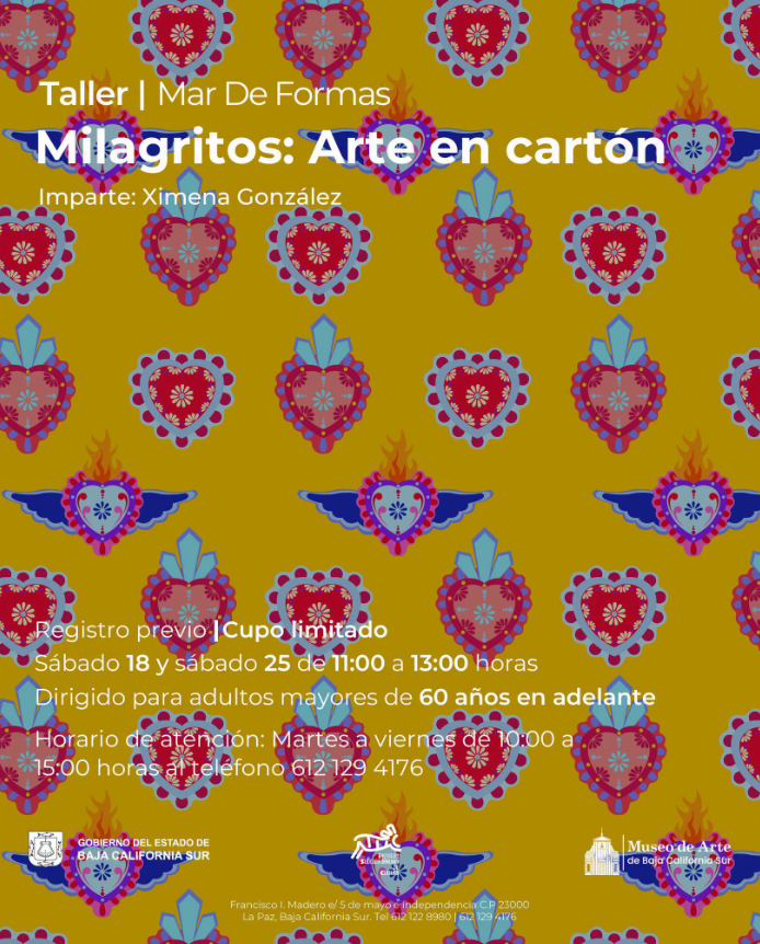 Taller Milagritos: Arte en cartón, impartido por Ximena González; sábados 18 y 25, 11:00–13:00, cupo limitado