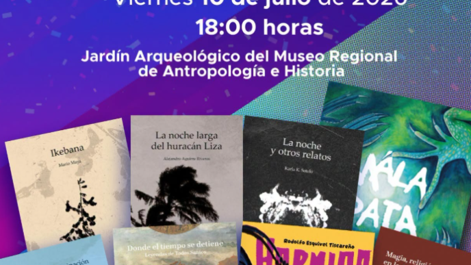 Cartel anunciando la nueva colección editorial ISC para el 10 de julio de 2026, 18:00, en el Jardín Arqueológico del Museo Regional de Antropología e Historia.