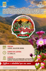 fiesta de la pitaya Poster del evento 'Fiesta de la Pitaya' 2026 en Miraflores, con cactus y flores en primer plano y logotipos oficiales en la parte superior izquierda y derecha.