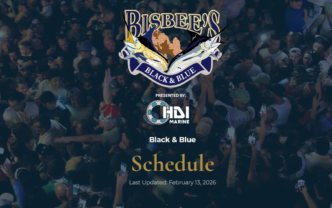 Poster for Bisbee's Black & Blue event with logos and a prominent 'Schedule' headline.