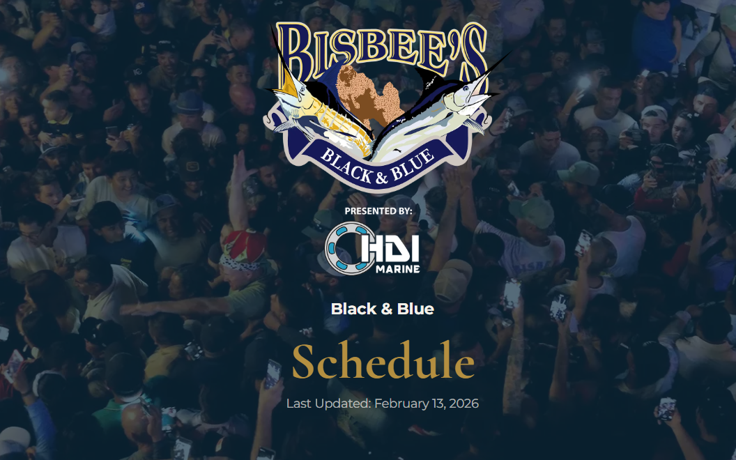 Poster for Bisbee's Black & Blue event with logos and a prominent 'Schedule' headline.