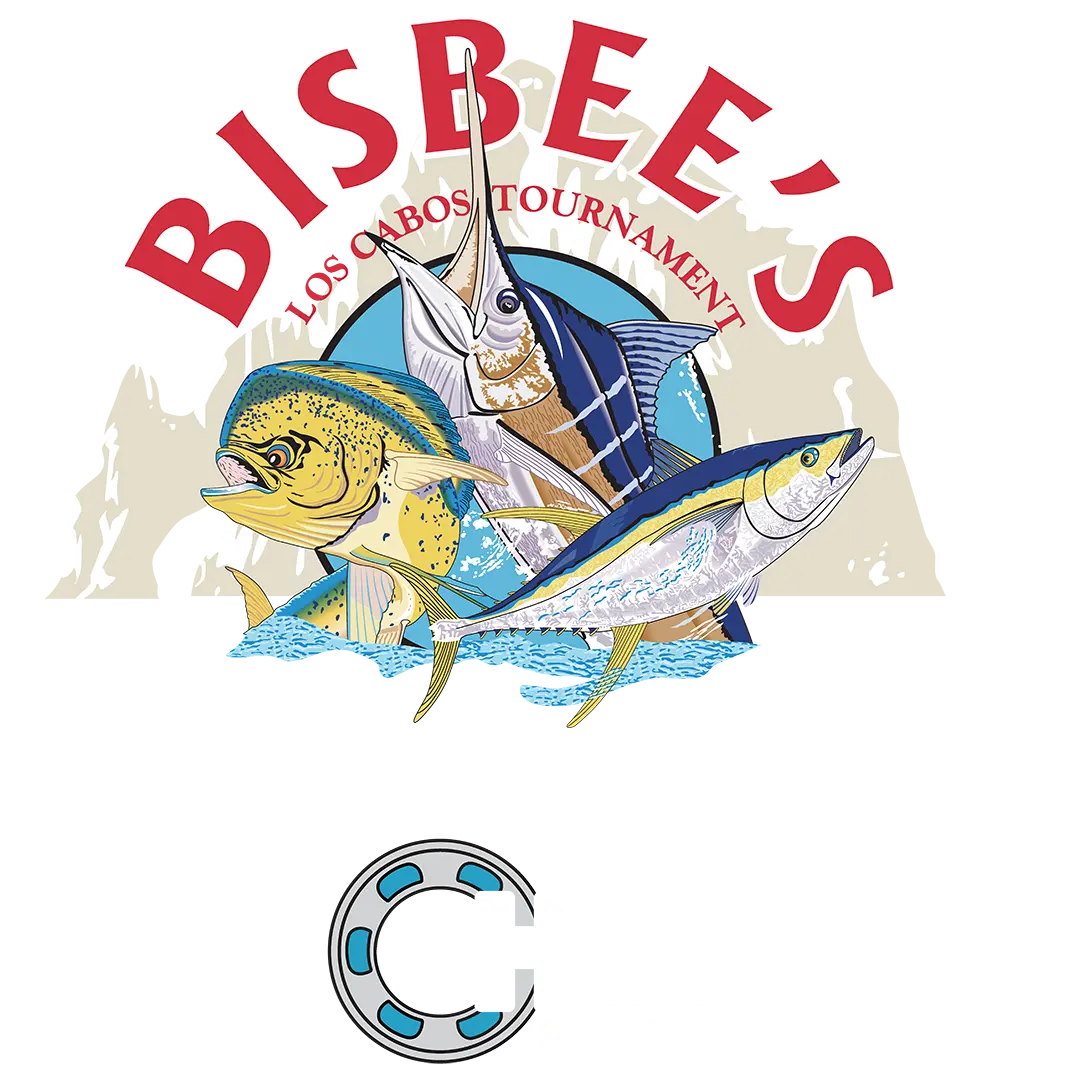 Colorful logo for a bass fishing tournament with three jumping fish and bold red curved text above.