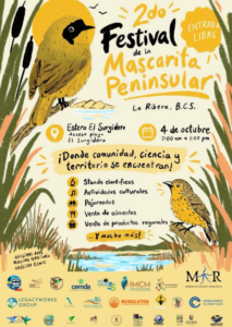 festival de la mascarita Poster for the 2do Festival de la Mascarita Peninsular, La Ribera, BC.S, with birds and nature motifs, date Oct 4 from 7:00 am to 1:00 pm (Entrada libre).