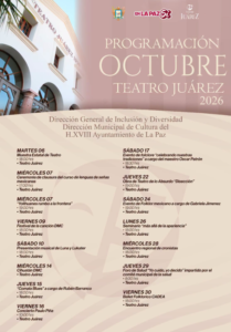 teatro juarez octubre Poster for October 2026 Teatro Juárez programming, showing event schedule and dates in Spanish.