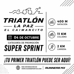 triatlon el caimancito Cartel promocional del Triatlón La Paz: 400 m natación, 11 km ciclismo y 2 km carrera, 04 de octubre