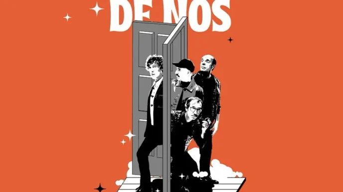 Cuarteto de Nos tour poster: four band members step through a doorway on a stage against an orange background, with date 19/11 in Los Cabos, BCS.